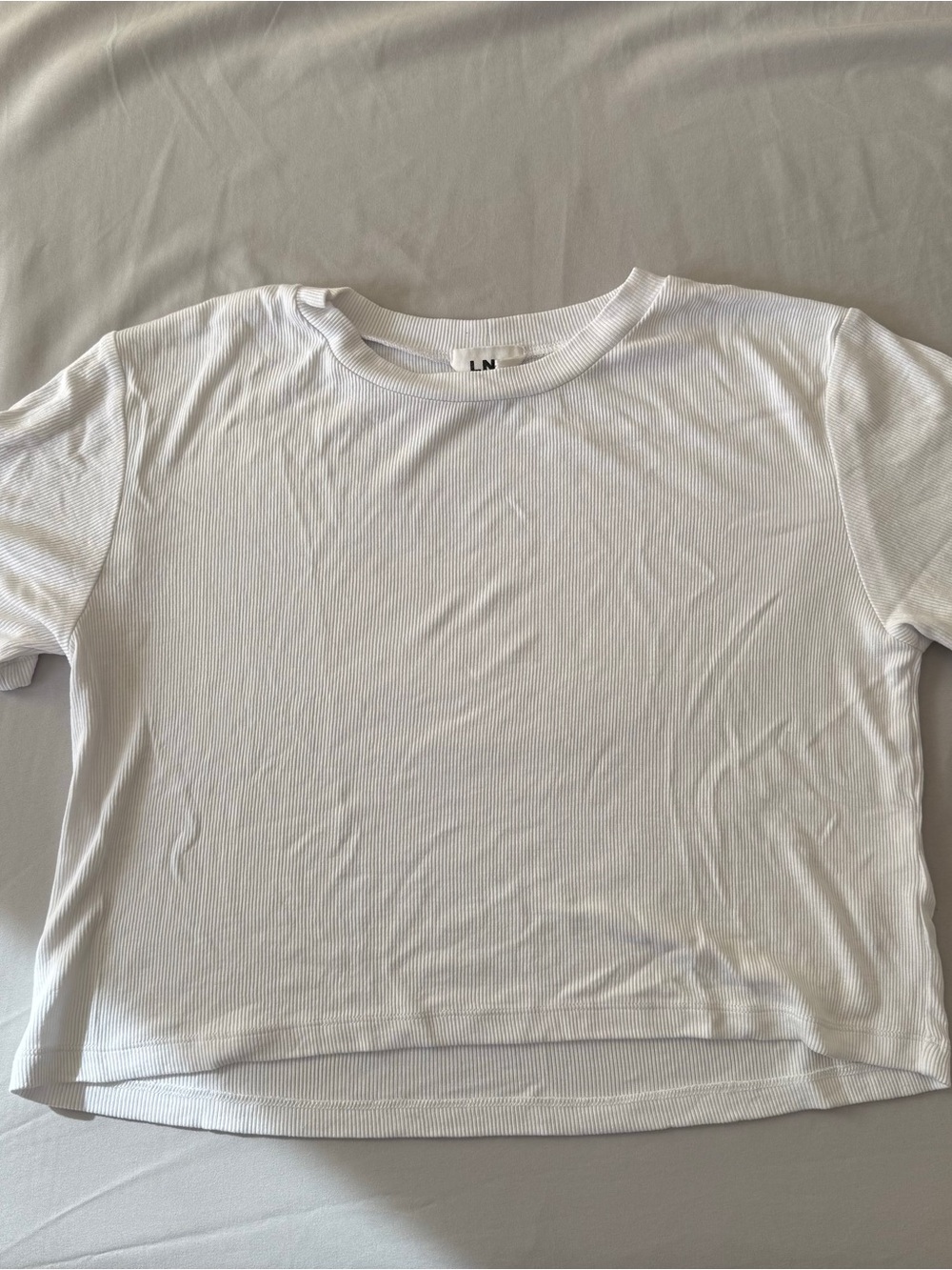 LNA Ribbed White Cropped T-shirt Top